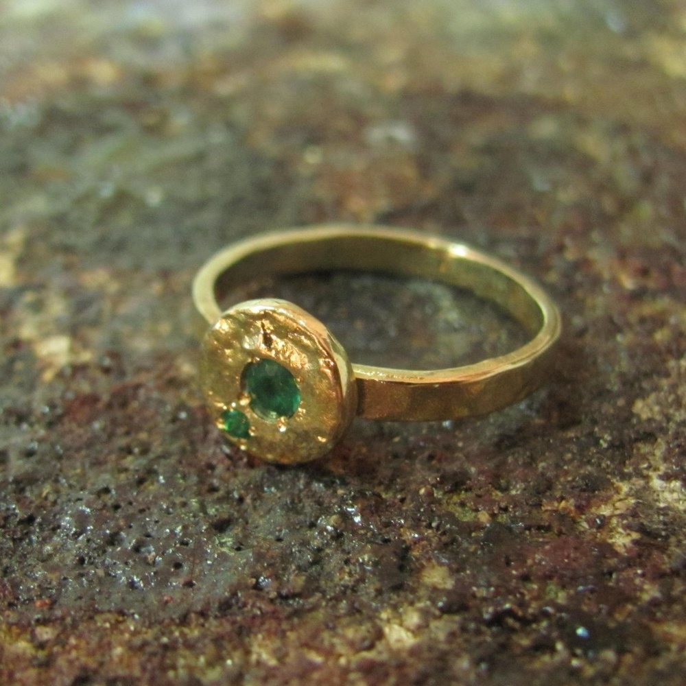 Gold Emerald ring. 14K Yellow gold ring.
